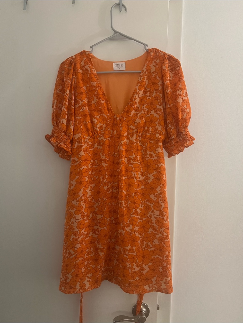 Sienna Sky Orange Floral V-Neck Mini Dress